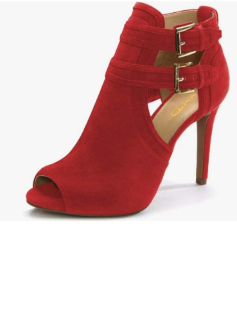 XYD Red Peep Toe Sandal Ankle Booties Dual Buckled Straps Stiletto Heels Pumps